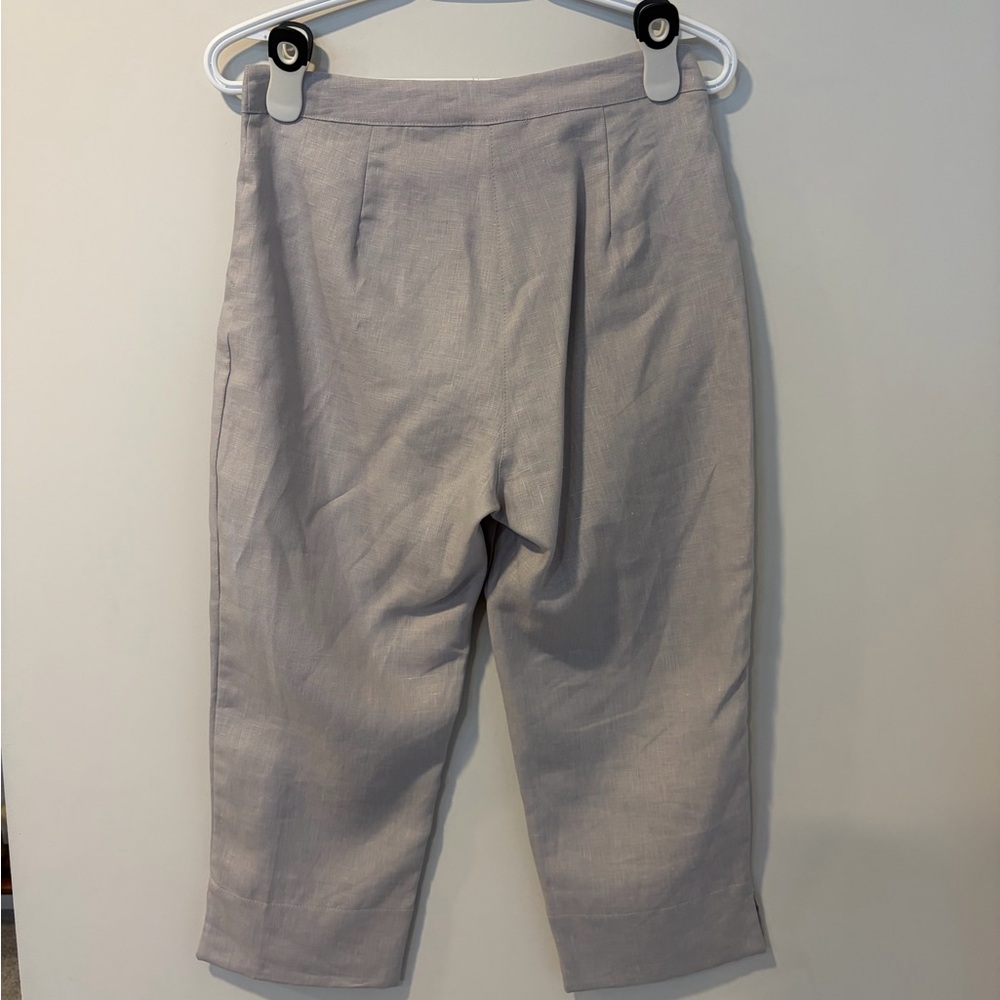 Maloka Pearl Grey 💯 Linen Capris With Silver Foil Accent NWT! - Picture 4 of 10
